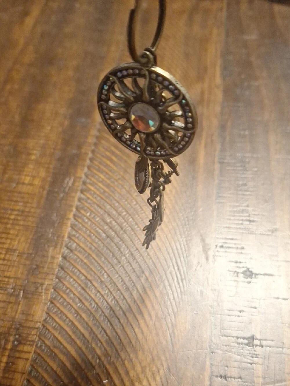 Bronze Celestial Sun & Moon Charm Keychain Bag Charm with Iridescent Crystals